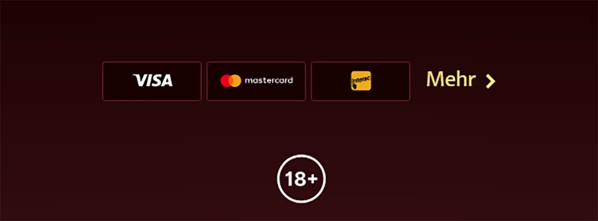 Casino payment methods icons with Visa, Mastercard and payment options banner